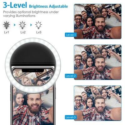 1pc USB Rechargeable LED Selfie Ring Light Adjustable Bright