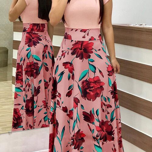 Women Polka Dot Print Patchwork Long Dresses Summer Casual