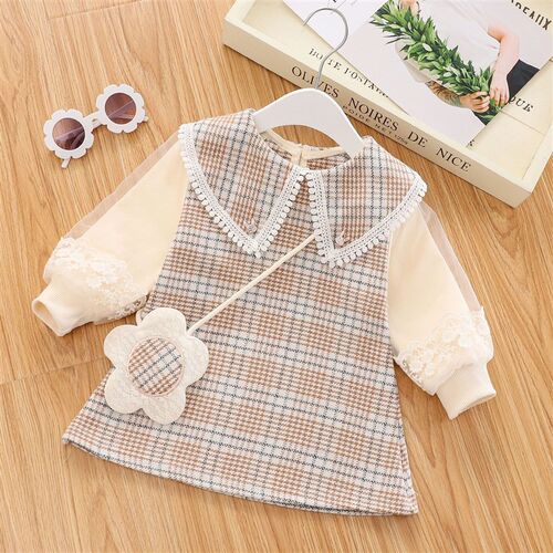 Girls Dress Spring Autumn Checkered for Kids 945