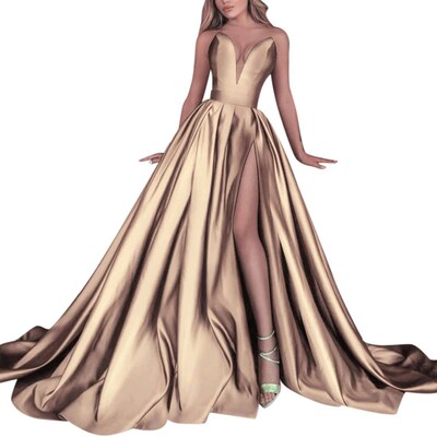 WomenS Shoulderless Dresses Satin Prom Dresses Elegant