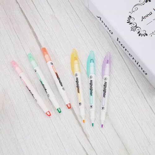 6 Colors/Set Unique Window Tip Highlighter Pen Double Head P