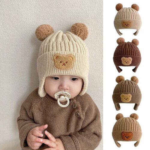 Winter Baby Beanie Cap Cartoon Bear Ear Protection Knitted H