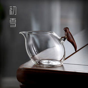 高档木把玻璃公道杯小号200ml茶海倒茶公杯茶具功夫茶分茶器
