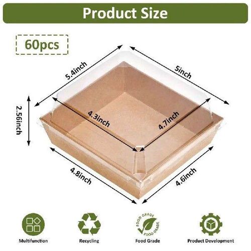 25 Pcs with Plastic Lid Square Cake Boxes Brown White Large