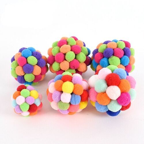 Handmade Funny Cats Bouncy Ball Toys Kitten Plush Bell Ball