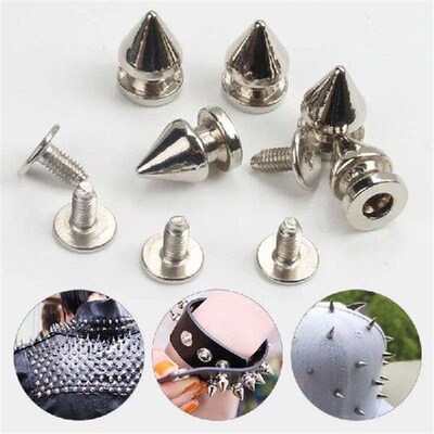 10sets Silver Cone Studs Bullet Spiked Punk Rivets For