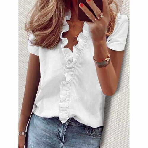 Plus size summer new shirt fashion casual short sleeved V-ne