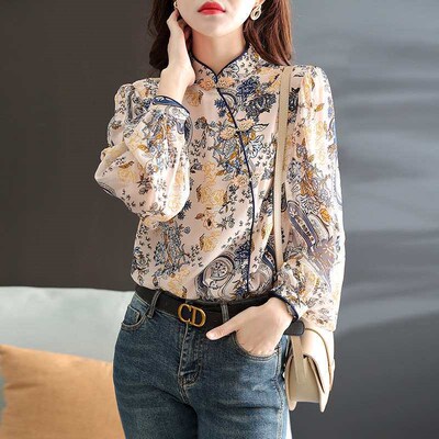 Long Sleeve Silk Shirt Womens Spring New Retro Elegant Chin