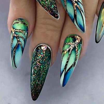 24Pcs Long Stiletto Press on Nails Box Acrylic False Nails w
