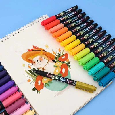 12-60 Colors Acrylic Paint Brush pen Art Marker Soft Tip Pen