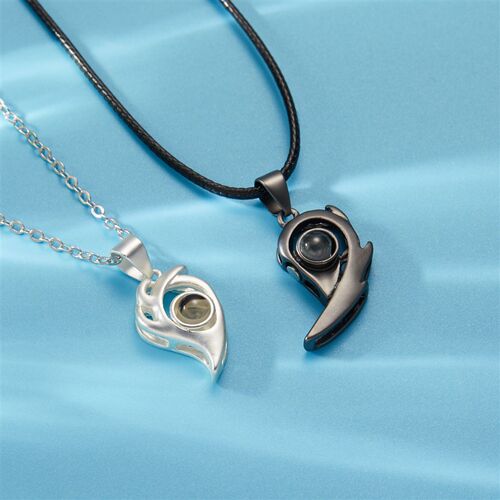 Titanium Stainless Steel Flame Magnetic Heart Couple Necklac