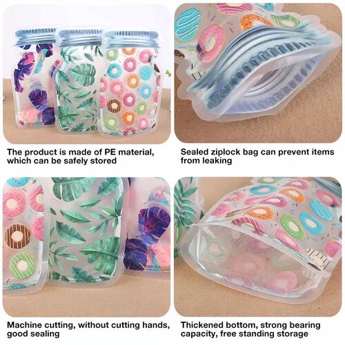 10pcs Reusable Bag Mason Jar Bottles Nuts Cookies Zipper Sea