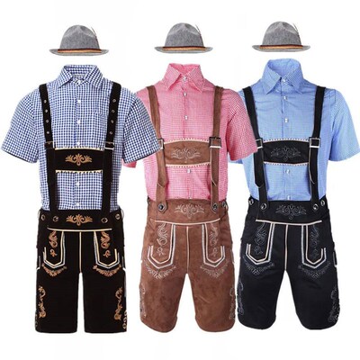 M-XXL Men German Oktoberfest Lederhosen Costume Short Sleeve