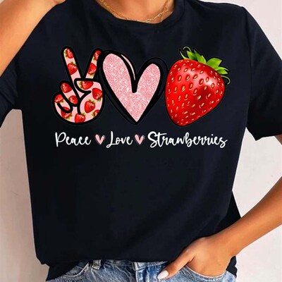 New Peace Love Music Women Tops Cartoon Graphic Printed T