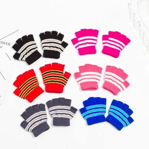 Striped Knitted Thick Warm Gloves Kids Winter Soft Mittens C