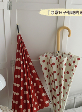 vintge港式长柄雨伞女波点1骨加大折叠自动加固结实晴雨两用