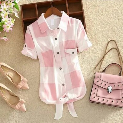 Business Plaid Print Blouse Fashion Women Striped Shirt