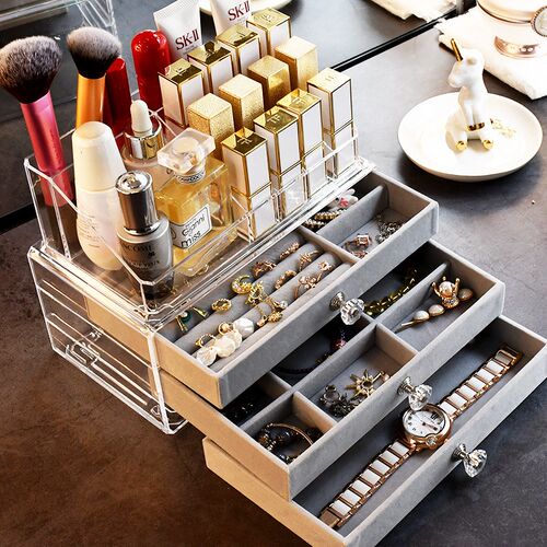 Acrylic Organizers Velvet Three-Layer Jewellery Storage Box