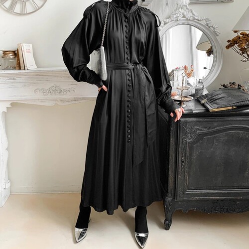 Elegant Office Lady Maxi Dress Long Sleeve Solid Fashion