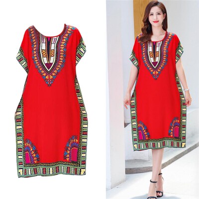 Women Summer Dress Bohemian Printed Set Wear Batwing Sleeve