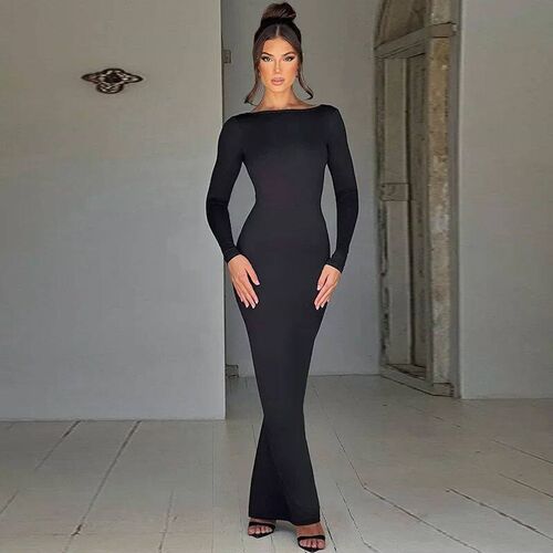 Autumn Winter Sexy Backless Bodycon Ruched Evening Party Max