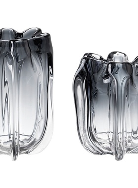 花边纹理加厚琉璃玻璃花瓶花器摆件餐桌样板房客厅电视柜极简摆设