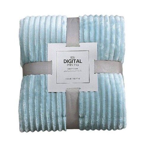Wide Striped Solid Blanket Flannel Fleece Soft Adult Bed