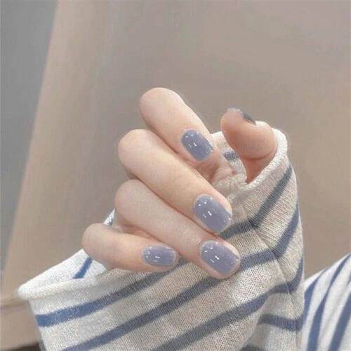 Solid Color Gray-Blue Press-on Nails Full Cover Natural