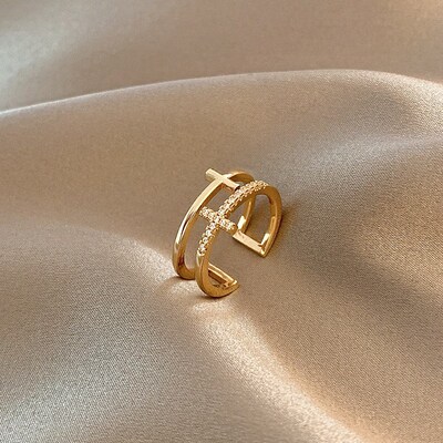 Silver Color Double Cross Flashing Zircon Open Rings for Wom