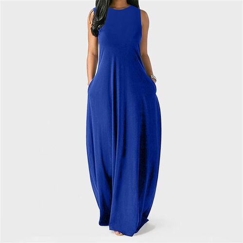 Womens Sleeveless Plain Maxi Dresses Casual Loose