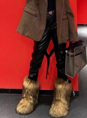 Womens Winter Fluffy Faux Fox Fur Boots Woman Plush Warm Sn