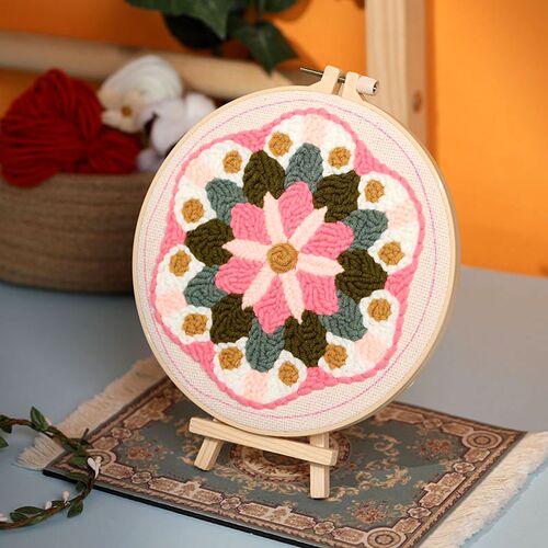 DIY Punch Needle Embroidery Kit with Yarn Floral Pattern Sta