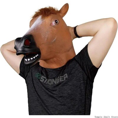 Animal Latex Mask Horse Head Mask for Adult Brown Horse Head