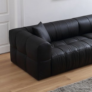 七里屋/意式极简奶油风蛋糕沙发矽胶皮设计师复古风直排黑色沙发
