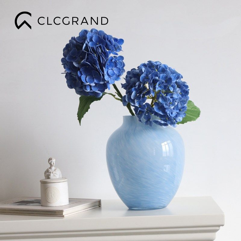 高级感蓝色贴别好看玻璃花瓶摆件法式中古客厅桌面插花装饰品花器,家居饰品,花瓶,淘宝优惠券,粉丝福利购,淘宝优惠卷