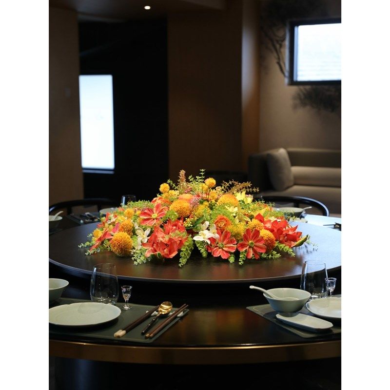 餐厅包厢大圆桌仿真花摆件酒店餐桌上转盘中心假花装饰摆设台花艺,家居饰品,仿真花/假花,淘宝优惠券,粉丝福利购,淘宝优惠卷