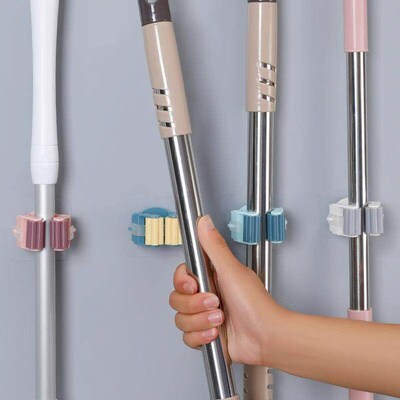 No-drill mop hook with strong adhesive for wall mounting, su