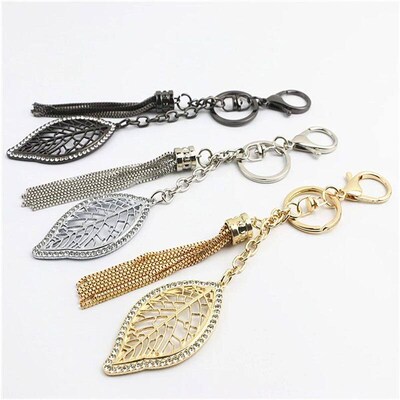 Creative Leaf Shape Keychains With Metal Tassel Chain Rhines