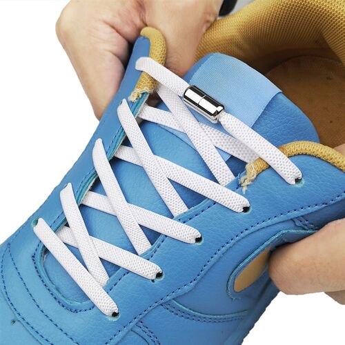 1Pair Elastic Flat Shoelaces No Tie Shoe laces Metal Lock Cr