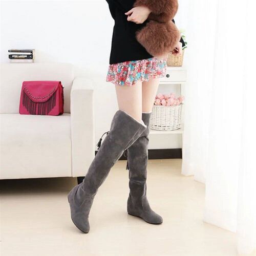 Sexy Womens Boots Faux Suede Over The Knee Flat Warm Boots C