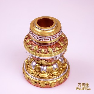 手摇底座树脂彩绘莲花八吉祥学院款长柄手摇转金轮座子锡杖大小号