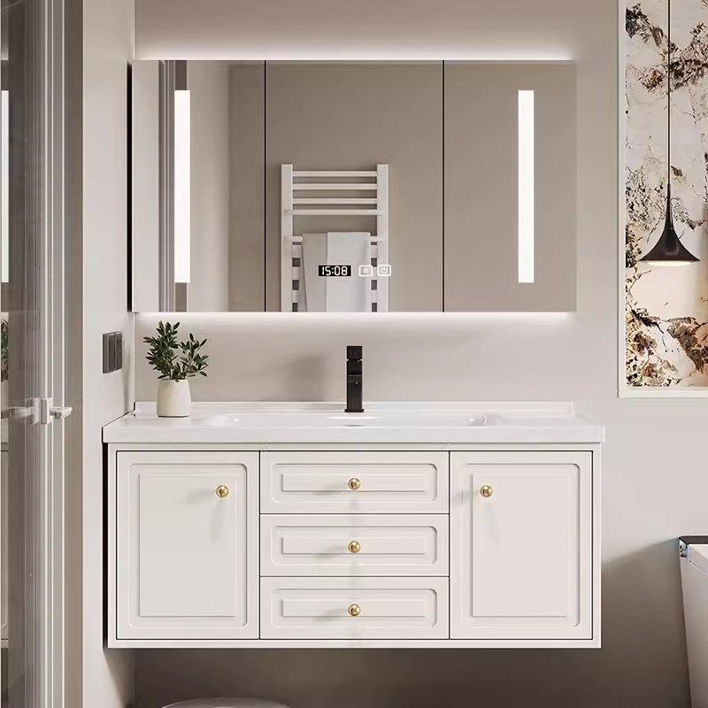 实木浴室柜洗手洗脸盆柜卫生间洗漱台陶瓷一体盆智能防水落地