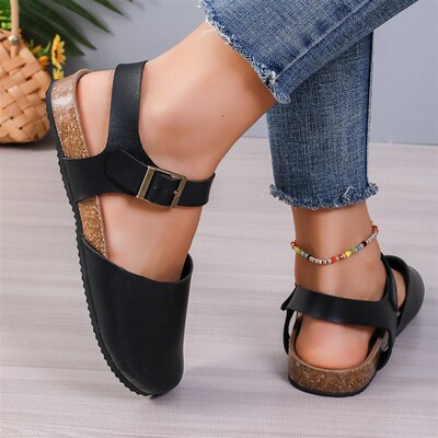Softwood Clogs for Women Round Head Flat Buckle Sandals Euro