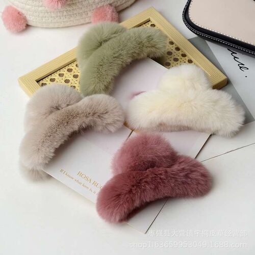 Real Rex Rabbit Hair Back of Head 13cm Grab Clip Oversized H