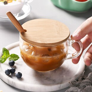 玻璃杯家用大容量早餐杯子牛奶燕麦酸奶专用女带把手碗带盖勺水杯