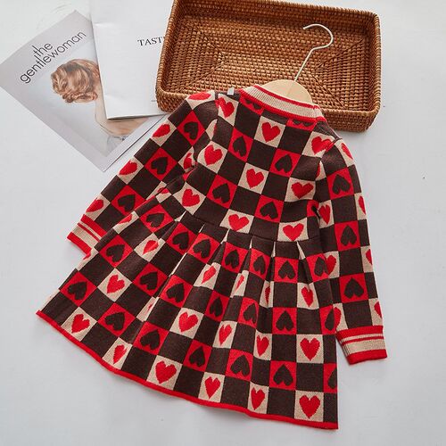 Girls Dress Autumn New Fashionable Heart-shaped Print Skirt