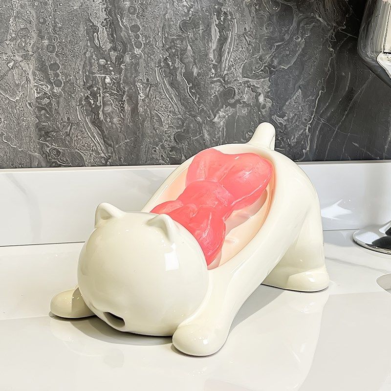 卡通创意陶瓷妖娆猫肥皂盒子可爱香皂盒卫生间不积水沥水肥皂碟托