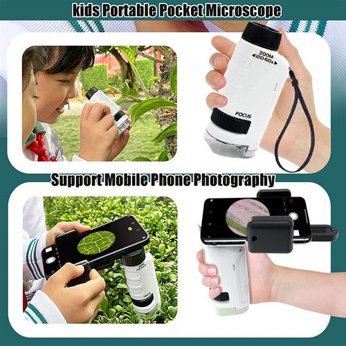 Kids Toys Science Experiment Pocket Microscope Kits 60-120x