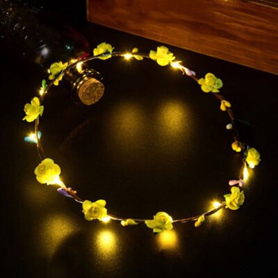 Party Crown Flower Headband LED Light Up Hair Wreath Hairban
