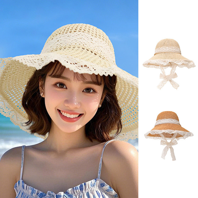 新款草帽系带镂空草编女夏季度假防晒帽子沙滩海边出游太阳遮阳帽,服饰配件/皮带/帽子/围巾,防晒帽,淘宝优惠券,粉丝福利购,淘宝优惠卷